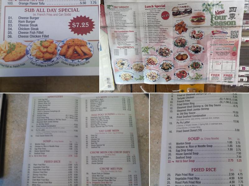 Four Seasons Chinese Food and Sandwiches Menu