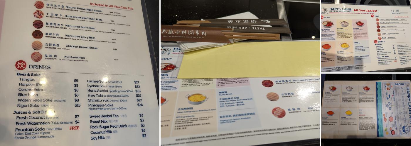 Happy Lamb Hot Pot Menu