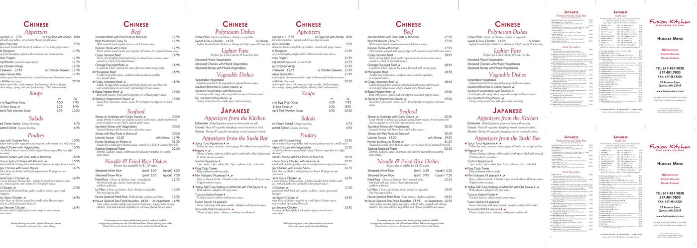 Fusion Kitchen Quincy Menu