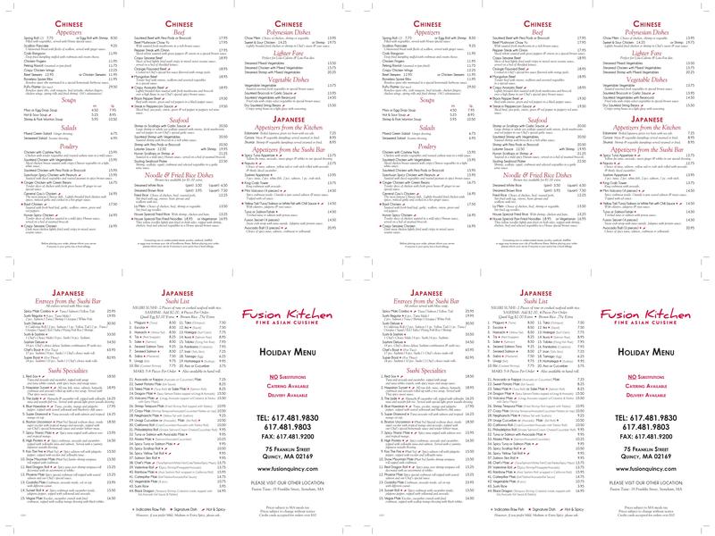 Fusion Kitchen Quincy Menu