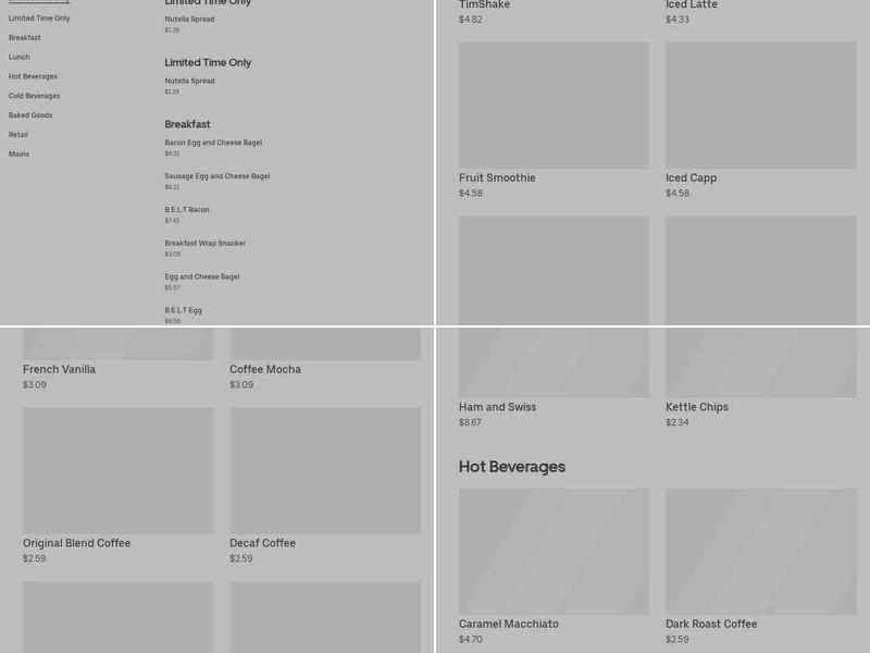 Tim Hortons Menu