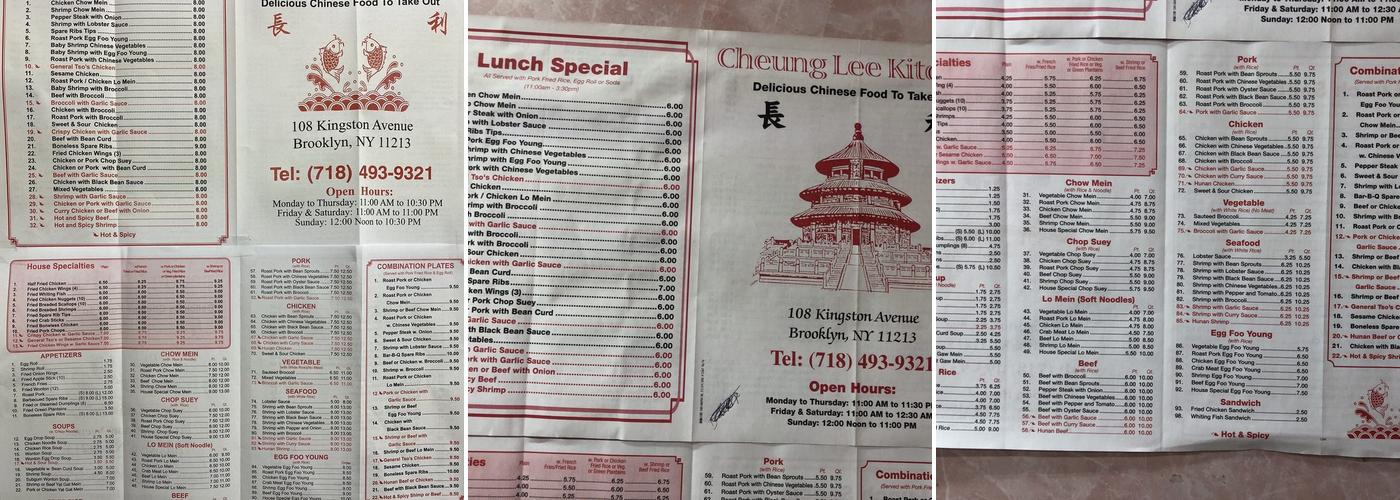 New Cheung Lee Kitchen Menu