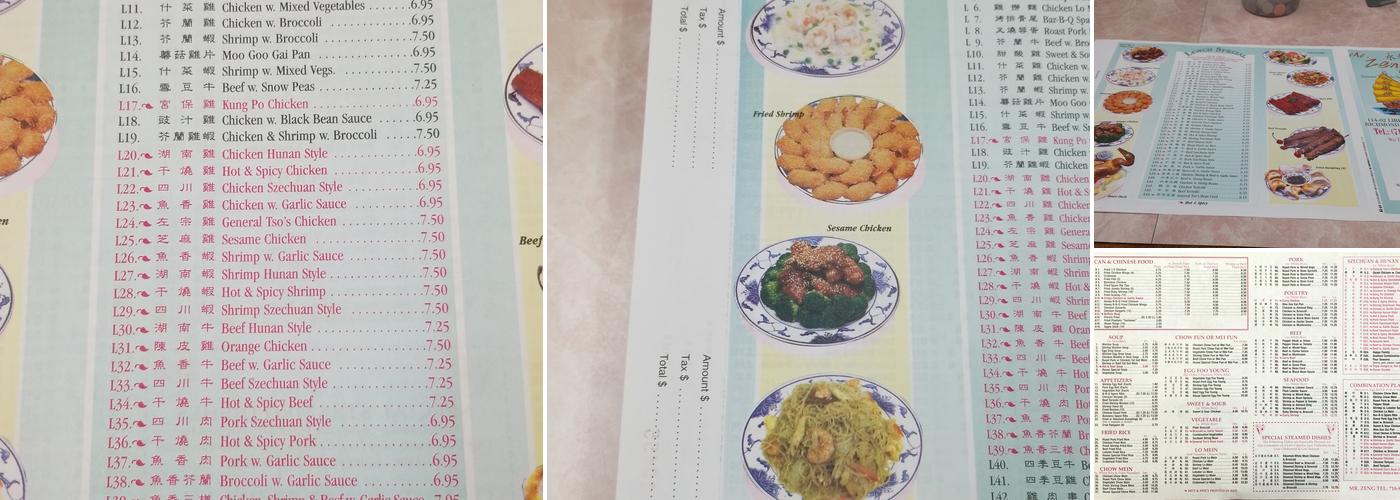 Mr Zeng Menu