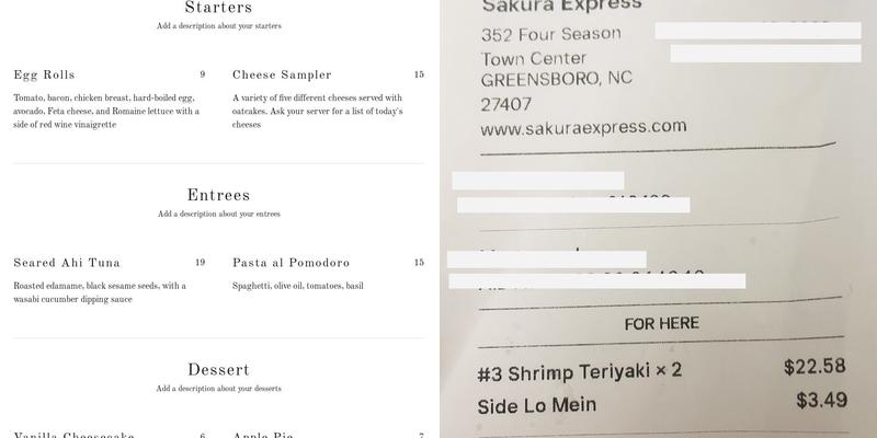 Sakura Express Menu