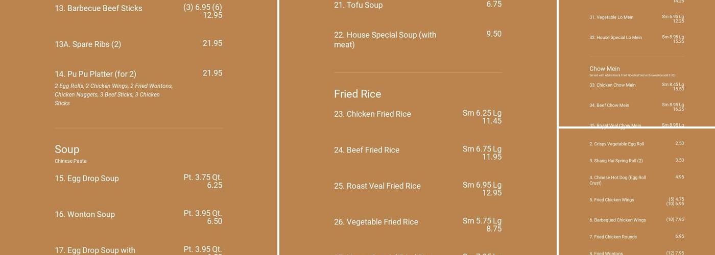 China Lee Kosher Menu