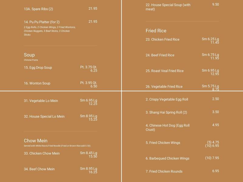 China Lee Kosher Menu