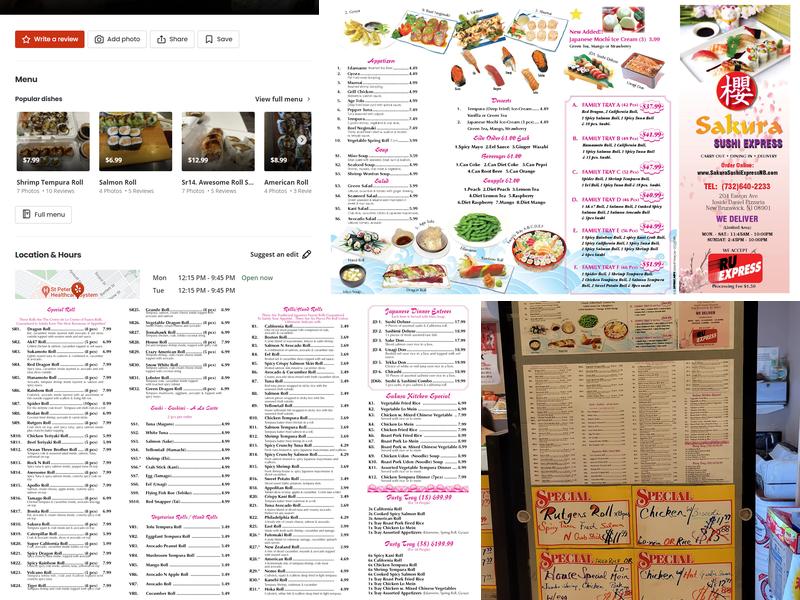 Sakura Sushi Express Menu