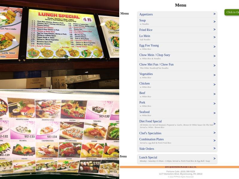 Fortune Cafe Menu