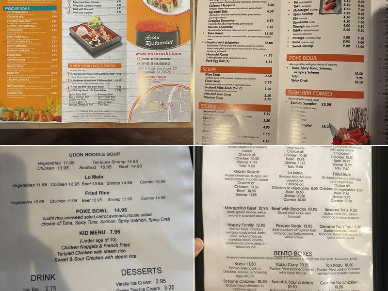 Misu Sushi Menu