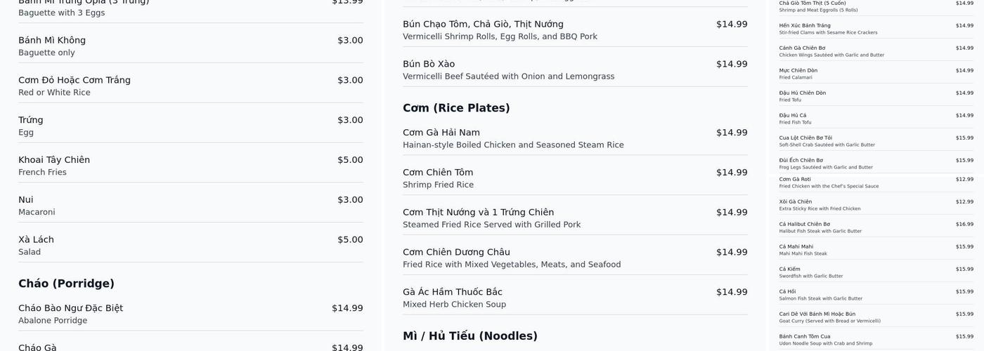 Khởi Hưng Restaurant Menu