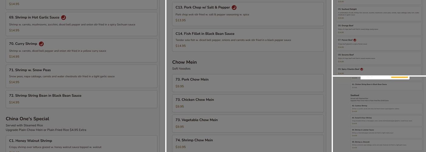 China One Menu