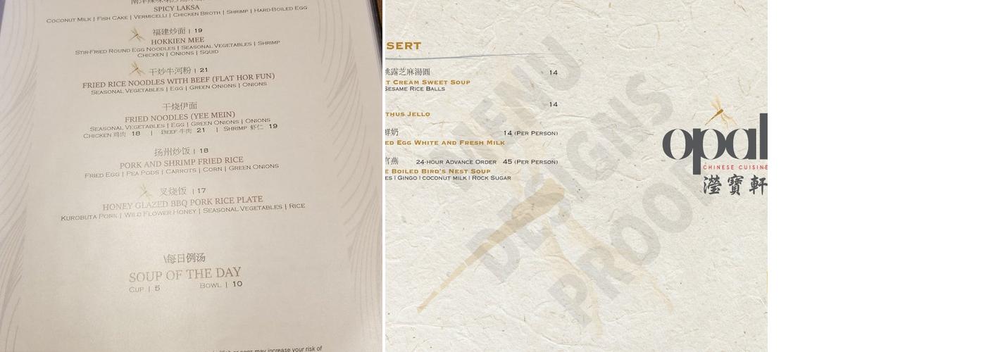 Opal Chinese Cuisine Menu