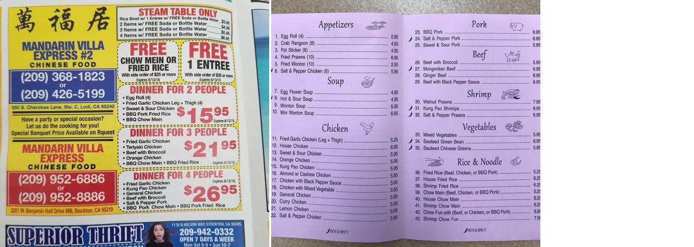 Mandarin Villa Express Menu