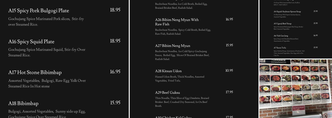 Hansol Noodle Torrance Menu