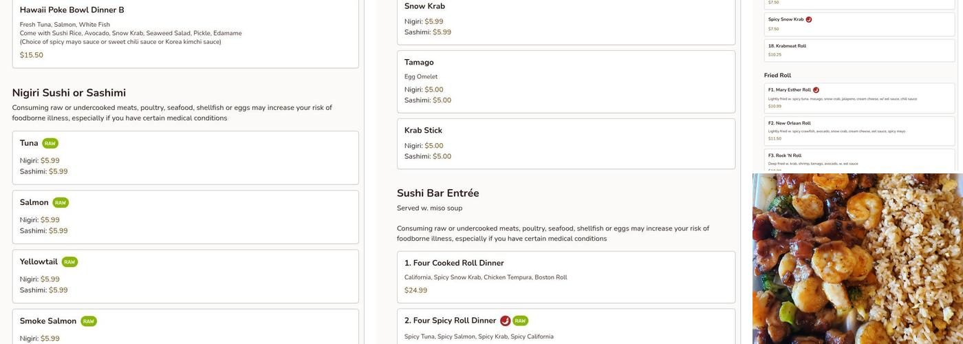 Sakura sushi&hibachi Menu