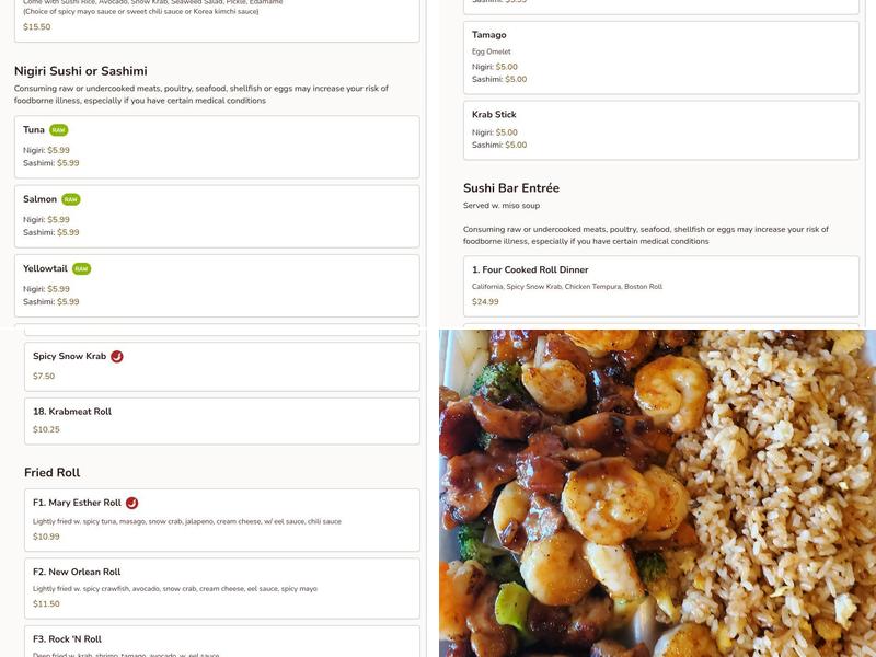 Sakura sushi&hibachi Menu