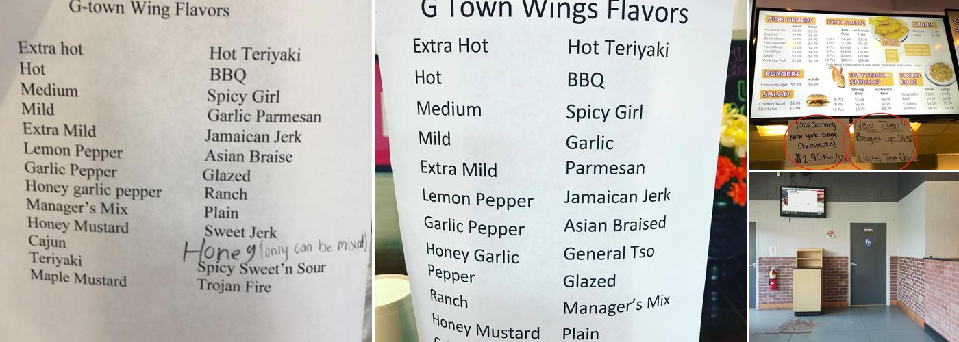 G Town Wings and Teriyaki Menu