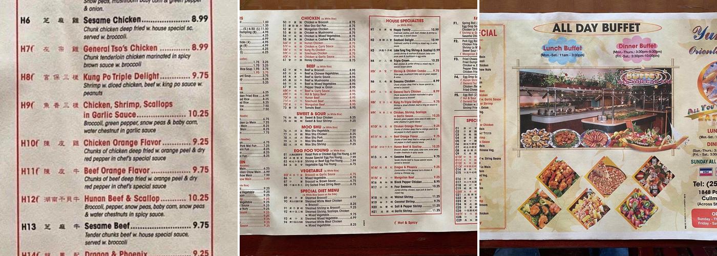 Yummy Oriental Buffet Menu