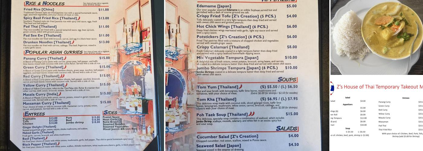 Z's House Of Thai Menu