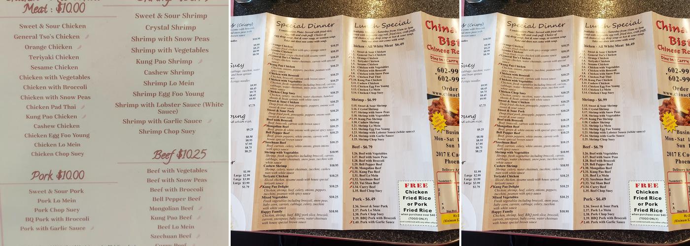 China Chef Bistro Menu