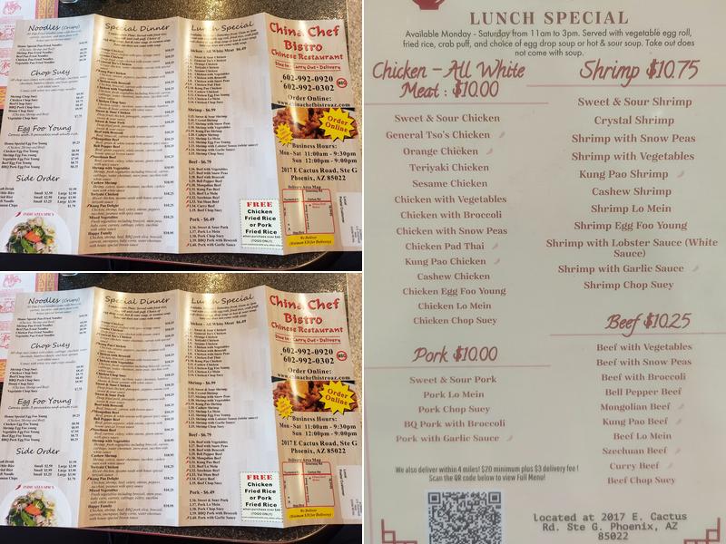 China Chef Bistro Menu