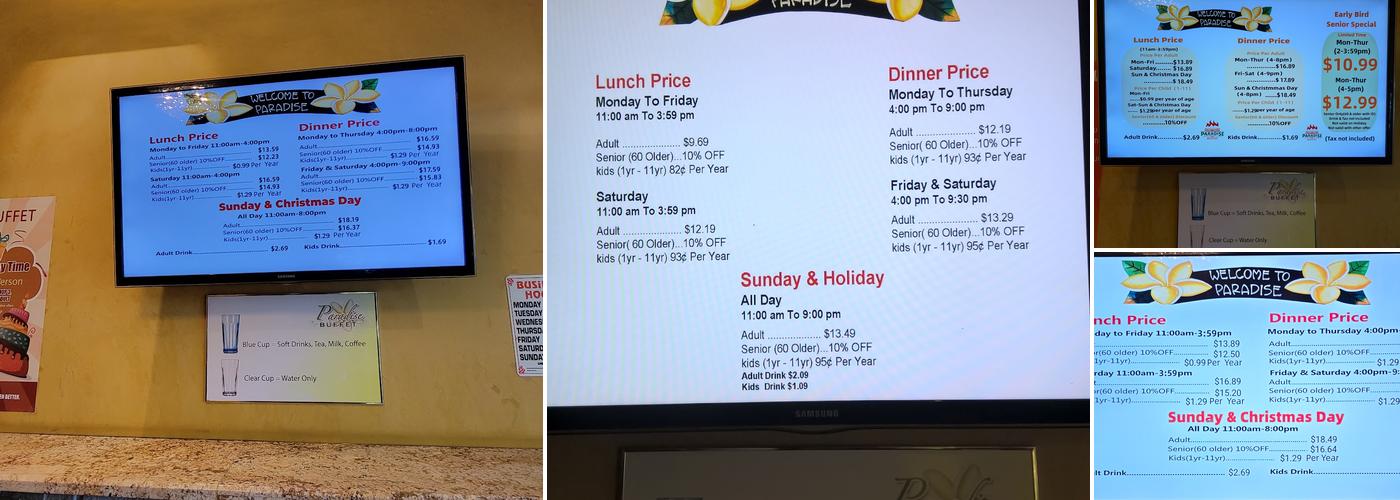 Paradise Buffet Menu