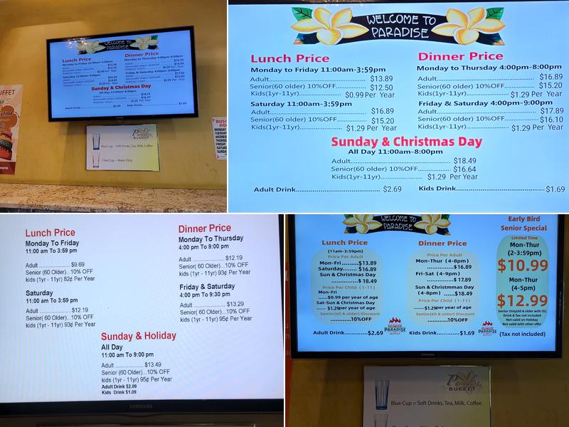 Paradise Buffet Menu