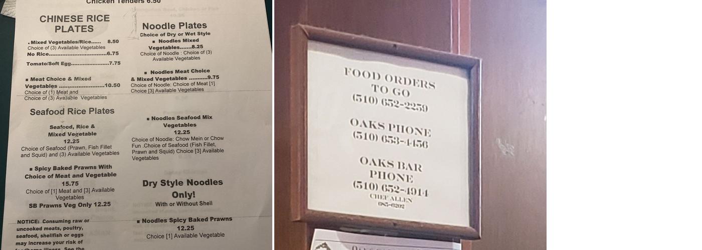 Oaks Corner Menu