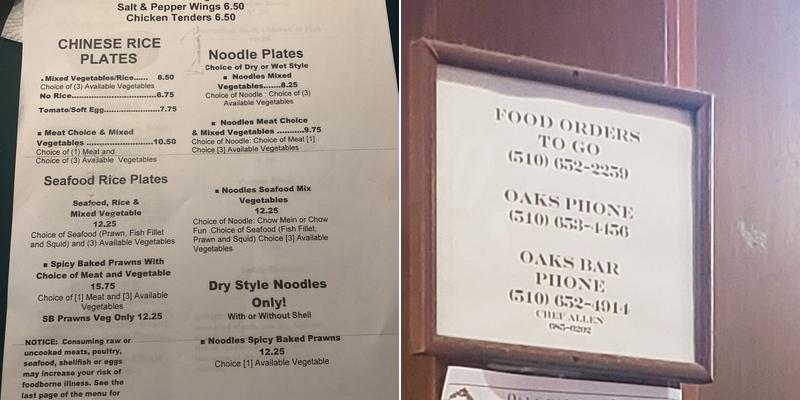 Oaks Corner Menu