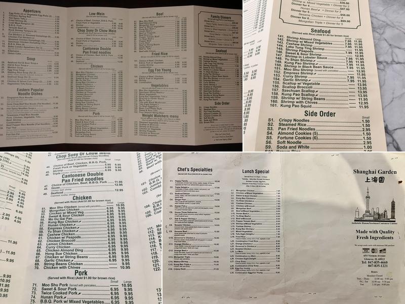 Shanghai Garden Menu