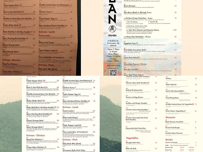 Lan Ramen Menu
