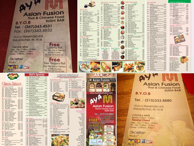 Aya Asian Fusion Menu