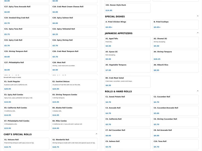 Hong Fu Chinese & Japanese Restaurant Menu