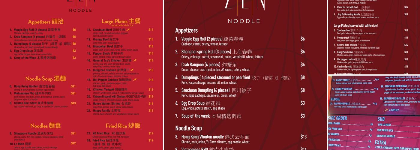Zen Noodle Menu