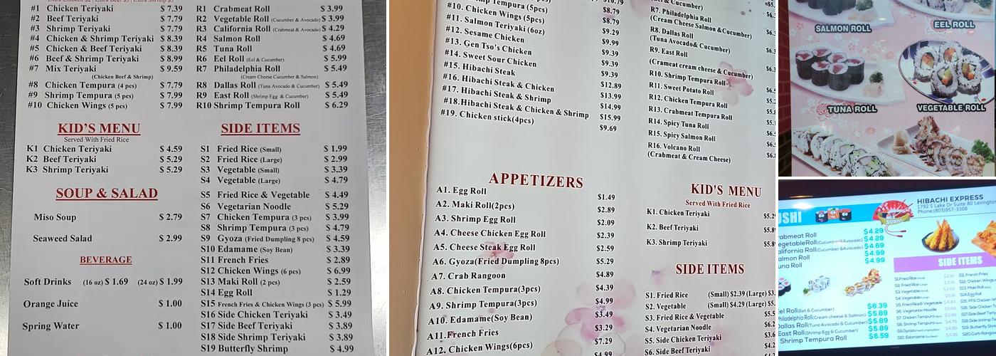 Hibachi Express Menu