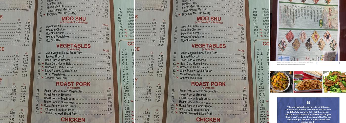 China One Menu