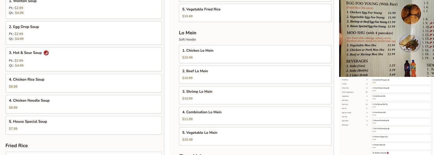 Dragon express Menu