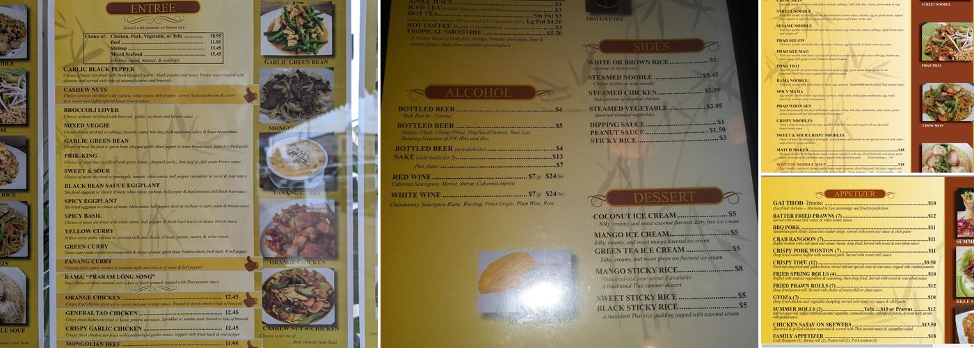Thai On Main Street Menu