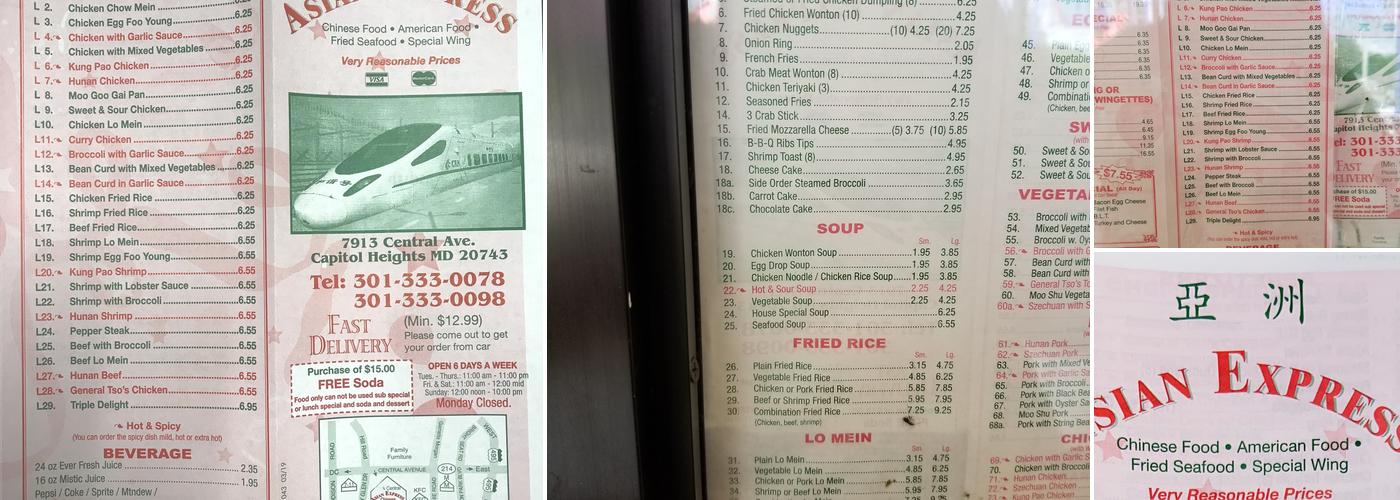 Asian Express Menu