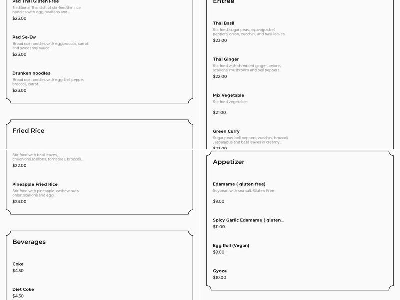 Beyond Sushi Thai Menu