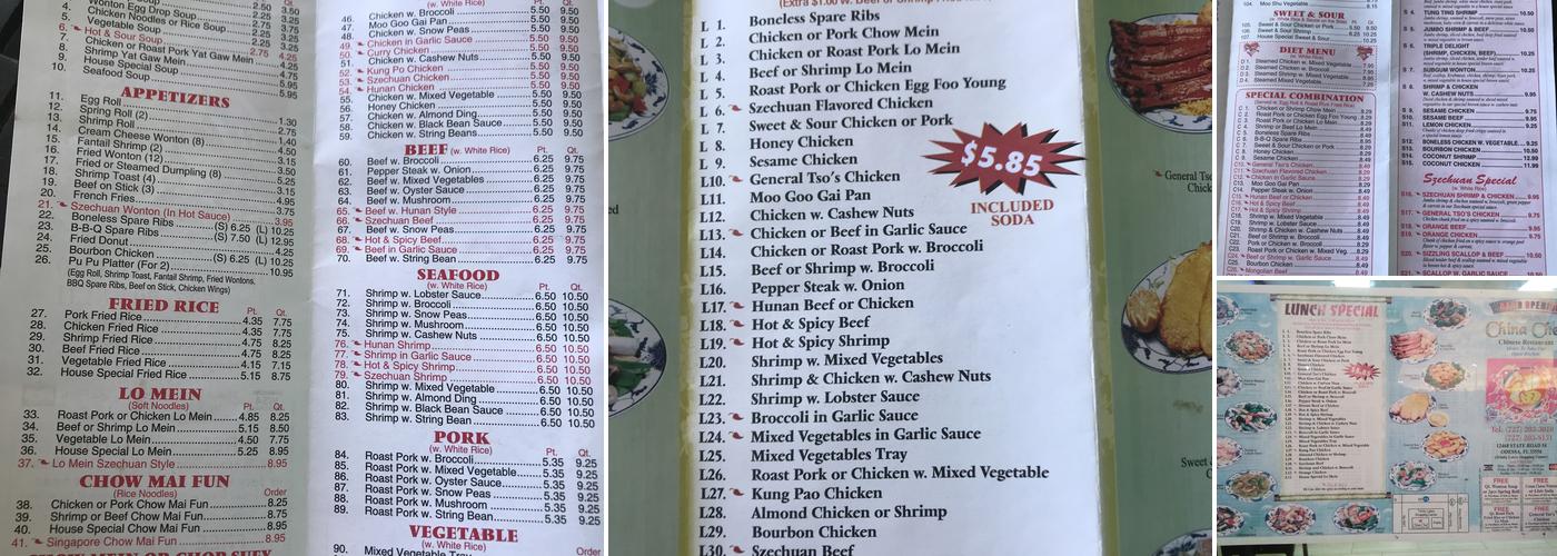 China Chef Menu