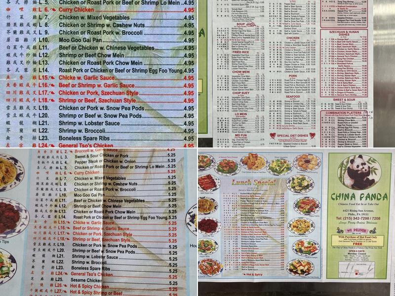 China Panda Menu