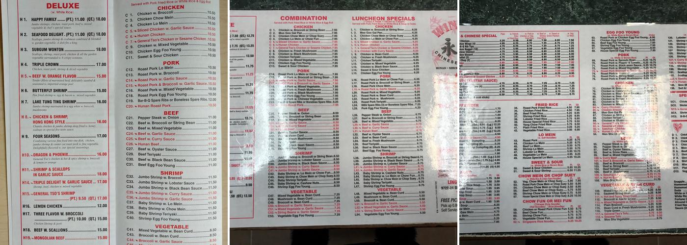 Win Hing Menu