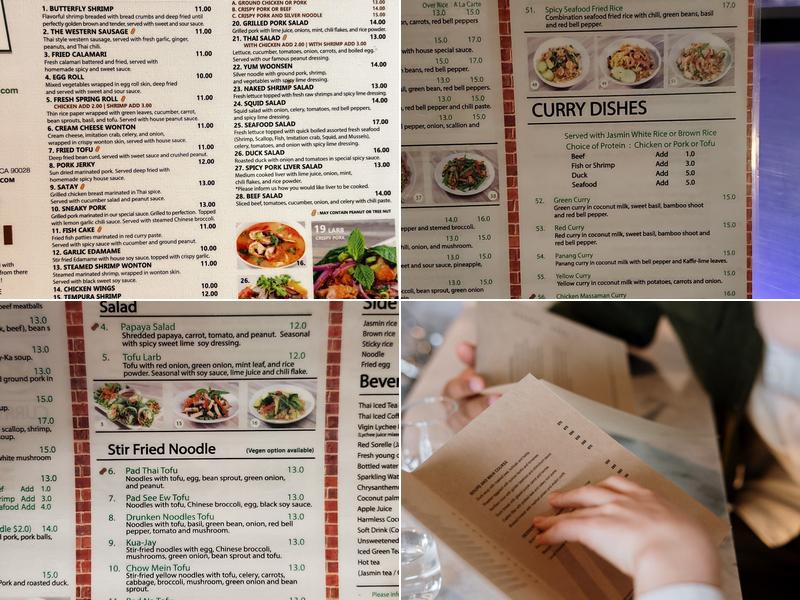 The Original Hoy-Ka Thai Noodle Menu