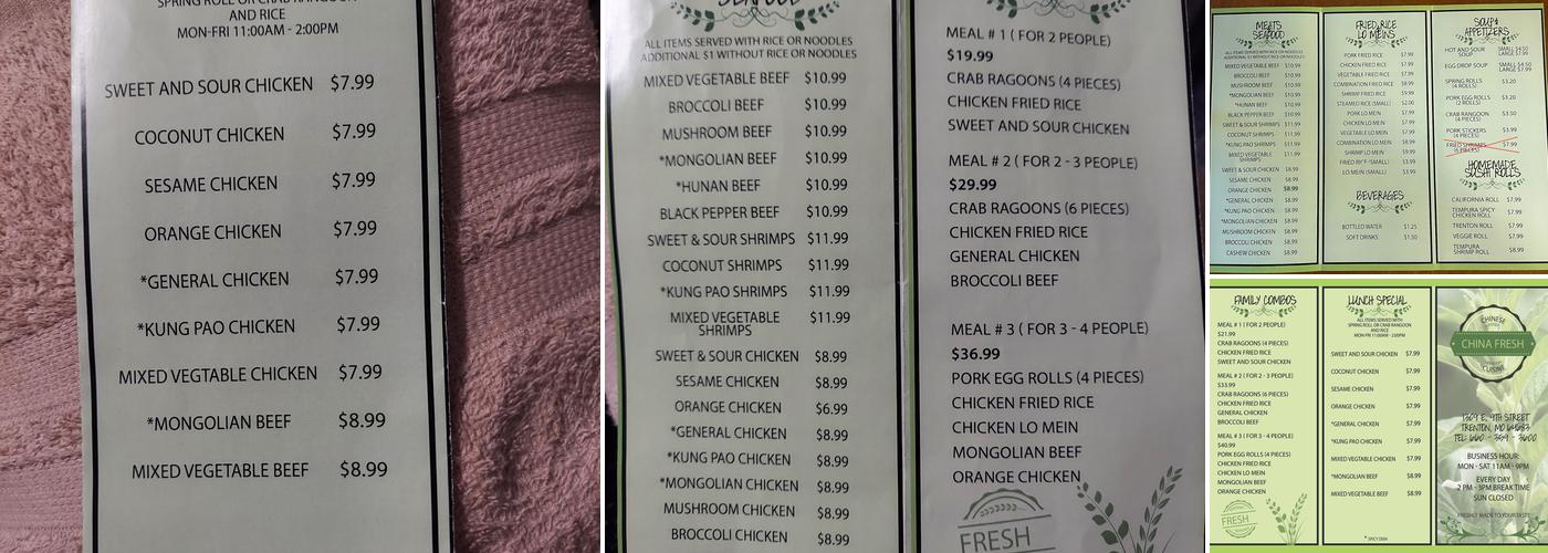 China Fresh Menu