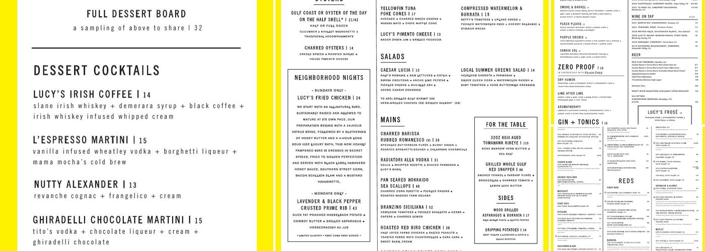 Lucy's Menu