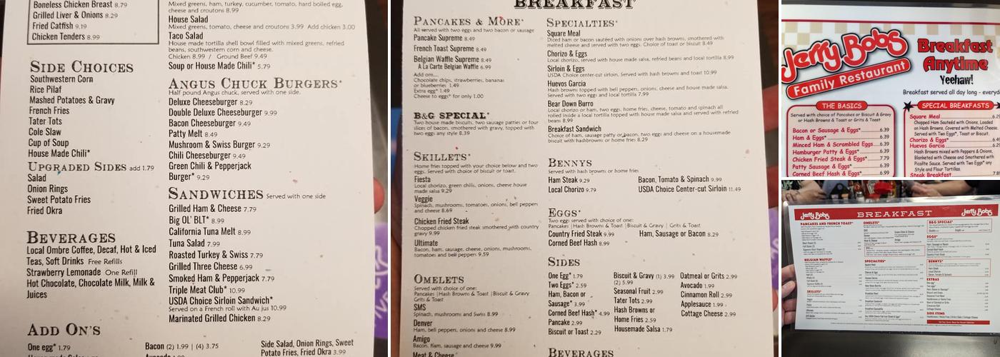 Jerry Bob's River Menu