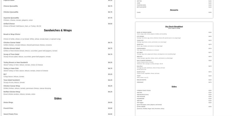 Dry Dock Café Menu