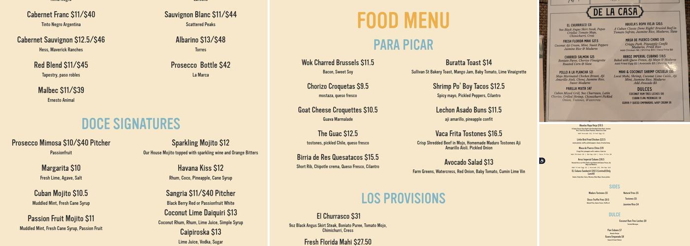 Doce Provisions Menu