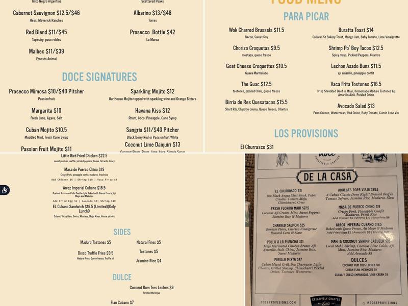 Doce Provisions Menu
